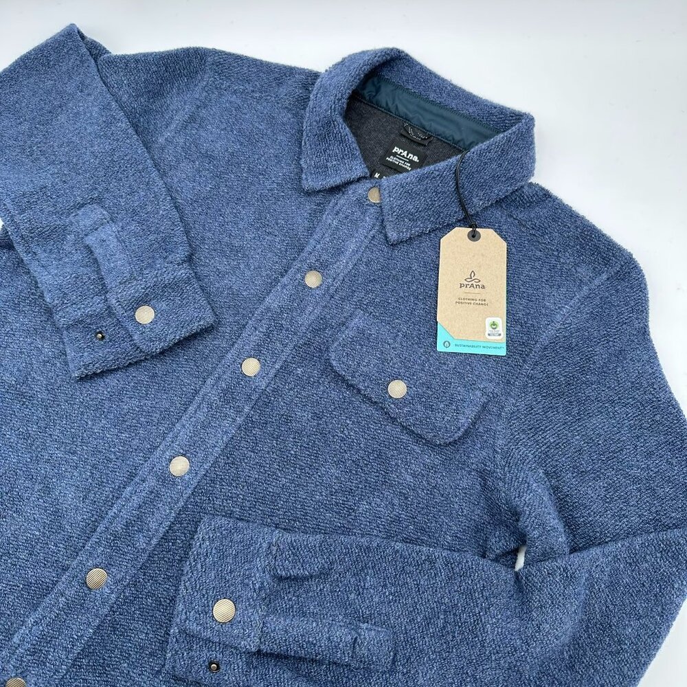 prAna Men's IncrediWool Wooly Bird Fleece L/S Overshirt, Size L, Stormy Night